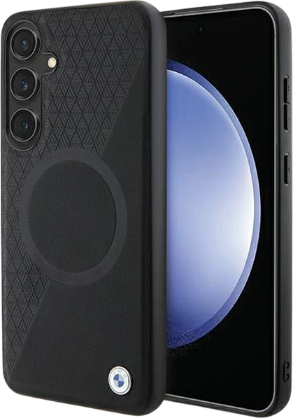 Etui plecki BMW Signature Leather Half Textured & Circle MagSafe do Samsung Galaxy S24 Plus Black (BMHMS24M23RTPK) - obraz 1