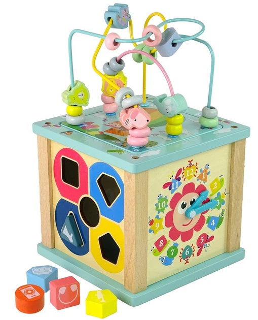 Drewniana kostka edukacyjna LEAN Toys Sorter Labirynt Gra Chińczyk Zegar (5905323214415) - obraz 3
