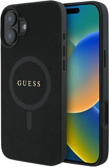 Etui Guess Saffiano Classic Logo MagSafe do Apple iPhone 16 Black (GUHMP16SPSAHMCK) - obraz 1