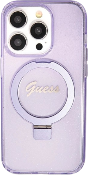 Etui plecki Guess Ring Stand Script Glitter MagSafe do Apple iPhone 13 Pro/13 Purple (3666339156688) - obraz 1