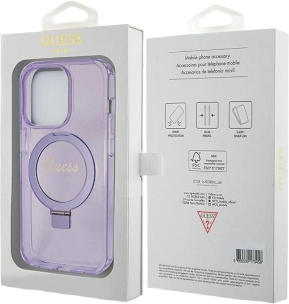 Etui plecki Guess Ring Stand Script Glitter MagSafe do Apple iPhone 13 Pro/13 Purple (3666339156688) - obraz 8