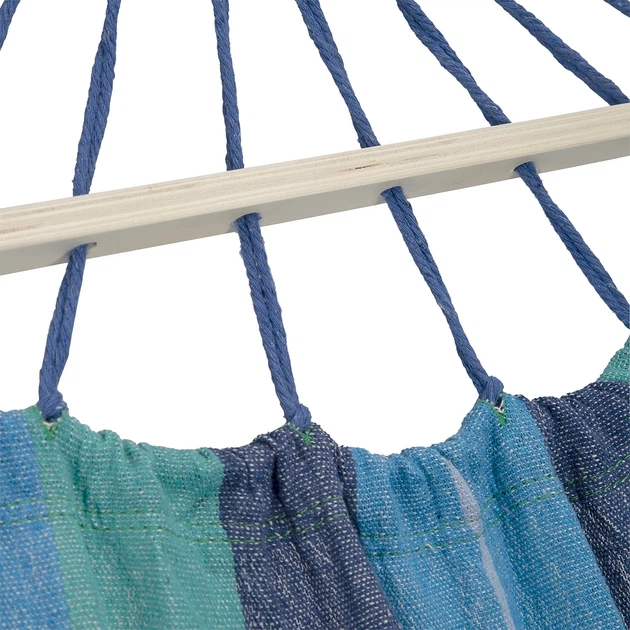 Hamak Nils Camp NC9004 z drewnianą belką 70 cm i metalowym uchwytem Niebiesko-Ciemnoniebieski (5907695593471) - obraz 4