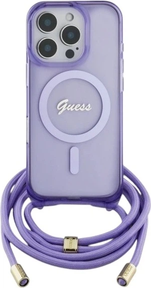 Etui Guess Crossbody Cord Script MagSafe do Apple iPhone 16 Pro Max Purple (GUHMP16XHCTSGNSU) - obraz 1