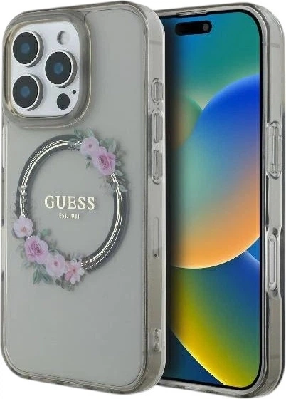Etui Guess IML Flowers Wreath MagSafe do Apple iPhone 16 Pro Max Black (GUHMP16XHFWFCK) - obraz 1