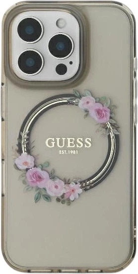 Etui Guess IML Flowers Wreath MagSafe do Apple iPhone 16 Pro Max Black (GUHMP16XHFWFCK) - obraz 2