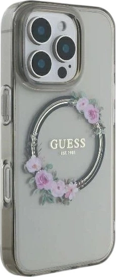 Etui Guess IML Flowers Wreath MagSafe do Apple iPhone 16 Pro Max Black (GUHMP16XHFWFCK) - obraz 4
