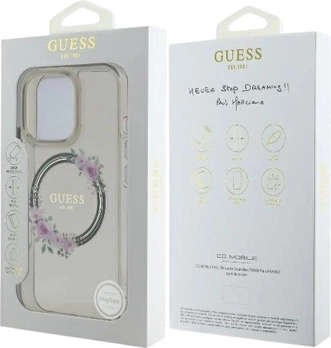 Etui Guess IML Flowers Wreath MagSafe do Apple iPhone 16 Pro Max Black (GUHMP16XHFWFCK) - obraz 8