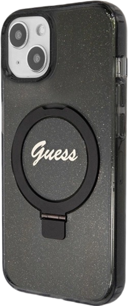 Etui plecki Guess Ring Stand Script Glitter MagSafe do Apple iPhone 13/14/15 Black (3666339156251) - obraz 3