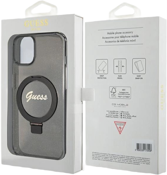 Etui plecki Guess Ring Stand Script Glitter MagSafe do Apple iPhone 13/14/15 Black (3666339156251) - obraz 8