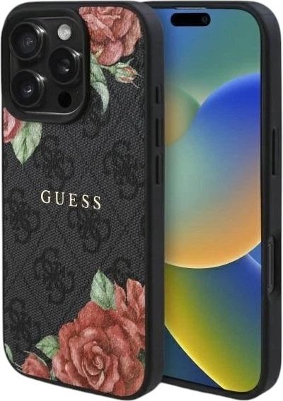 Etui Guess 4G Flowers Print MagSafe do Apple iPhone 16 Pro Max Black (GUHMP16XP4ROPEMCK) - obraz 1
