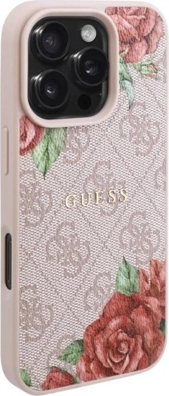 Etui Guess 4G Flowers Print MagSafe do Apple iPhone 16 Pro Max Pink (GUHMP16XP4ROPEMCP) - obraz 4