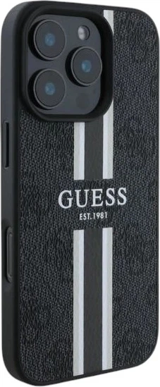 Etui Guess 4G Printed Stripes MagSafe do Apple iPhone 16 Pro Max Black (GUHMP16XP4RPSK) - obraz 4