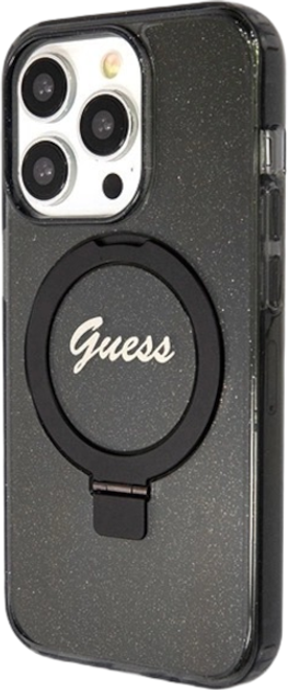 Etui plecki Guess Ring Stand Script Glitter MagSafe do Apple iPhone 13 Pro Max Black (3666339156275) - obraz 3