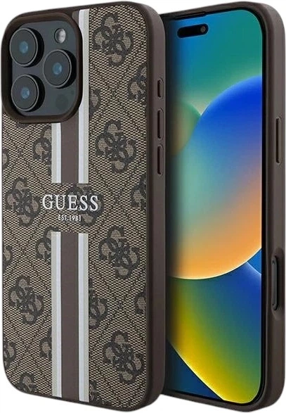 Etui Guess 4G Printed Stripes MagSafe do Apple iPhone 16 Pro Max Brown (GUHMP16XP4RPSW) - obraz 1