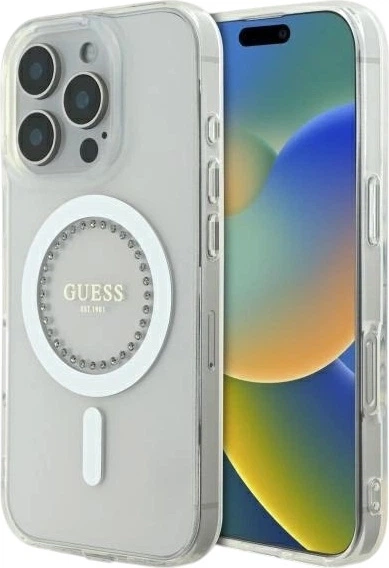 Etui Guess IML Rhinestones MagSafe do Apple iPhone 16 Pro Max White (GUHMP16XPFTDTEH) - obraz 1