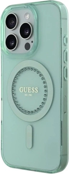 Etui Guess IML Rhinestones MagSafe do Apple iPhone 16 Pro Max Green (GUHMP16XPFTDTEN) - obraz 3