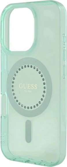 Etui Guess IML Rhinestones MagSafe do Apple iPhone 16 Pro Max Green (GUHMP16XPFTDTEN) - obraz 6