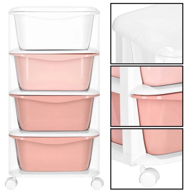 Полиця для іграшок Springos HA0212 з 4 шухлядами на колесах Рожево-біла (5908455300476) - зображення 8