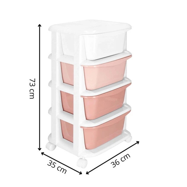 Полиця для іграшок Springos HA0212 з 4 шухлядами на колесах Рожево-біла (5908455300476) - зображення 3