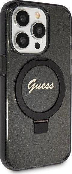 Etui plecki Guess Ring Stand Script Glitter MagSafe do Apple iPhone 14 Pro Black (3666339156305) - obraz 4