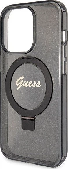 Etui plecki Guess Ring Stand Script Glitter MagSafe do Apple iPhone 14 Pro Black (3666339156305) - obraz 6