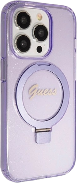 Etui plecki Guess Ring Stand Script Glitter MagSafe do Apple iPhone 14 Pro Purple (3666339156725) - obraz 4