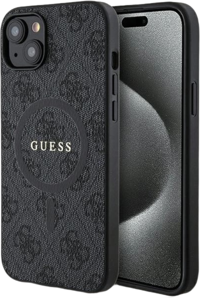 Etui plecki Guess 4G Collection Leather Metal Logo MagSafe do Apple iPhone 14/15/13 Black (3666339226282) - obraz 1