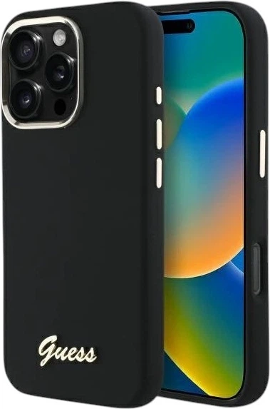 Etui Guess Silicone Script Metal Logo & Frame do Apple iPhone 16 Pro Black (GUHCP16LSMBSLK) - obraz 1