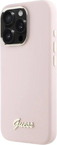 Etui Guess Silicone Script Metal Logo & Frame do Apple iPhone 16 Pro Pink (GUHCP16LSMBSLP) - obraz 3