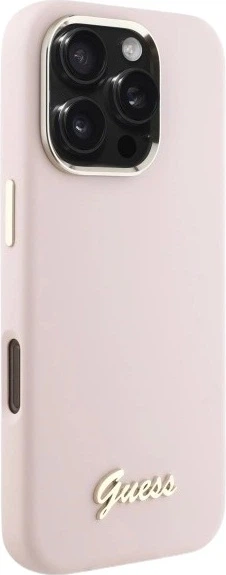Etui Guess Silicone Script Metal Logo & Frame do Apple iPhone 16 Pro Pink (GUHCP16LSMBSLP) - obraz 4