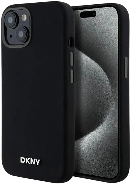 Etui DKNY Liquid Silicone Small Metal Logo MagSafe do Apple iPhone 14 / 15 / 13 Black (3666339265670) - obraz 1