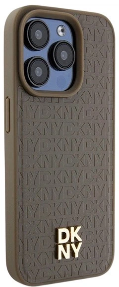 Etui DKNY Leather Pattern Metal Logo MagSafe do Apple iPhone 14 Pro Max Brown (3666339261788) - obraz 4