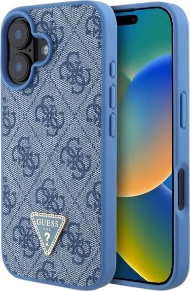 Панель Guess Leather 4G Triangle Strass для Apple iPhone 16 Blue (GUHCP16SP4TDPB) - зображення 1