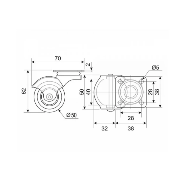 Меблевий ролик Sigma (опора колісна) гумовий з майданчиком круглий d=50мм (RL0224) - Фото 2 Меблевий ролик Sigma (опора колісна) гумовий з майданчиком круглий d=50мм (RL0224) - изображение 2