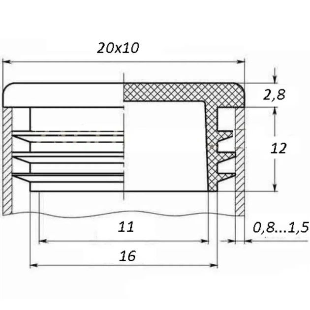 Заглушка для труби Termoplast внутрішня прямокутна 20x10мм пластик Чорна (ZG0785) - изображение 2