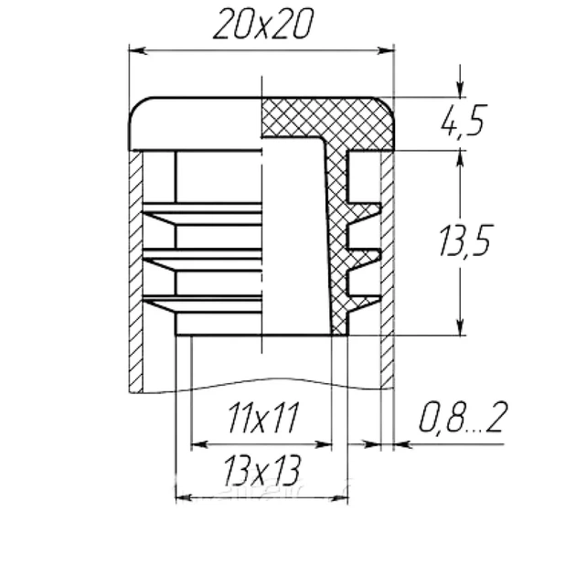 Заглушка для труби Termoplast внутрішня квадратна 20x20мм пластик Чорна (ZG0764) - изображение 2