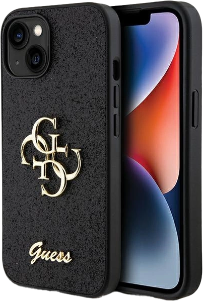 Etui plecki Guess Glitter Script Big 4G do Apple iPhone 13/14/15 Black (3666339147365) - obraz 1