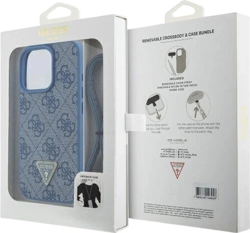 Панель Guess Leather Metal Logo Strass Crossbody для Apple iPhone 16 Pro Max Blue (GUHCP16XP4TDSCPB) - зображення 9