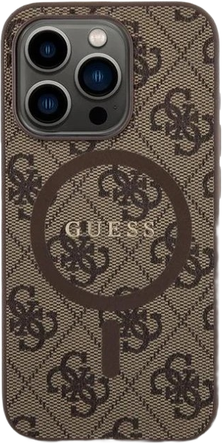 Etui plecki Guess 4G Collection Leather Metal Logo MagSafe do Apple iPhone 14 Pro Brown (3666339226442) - obraz 2