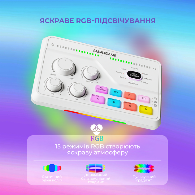 Микшерный пульт Fifine gaming sound card (SC8W) White - изображение 13