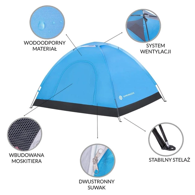 Namiot kempingowy Springos 200 x 150 cm PT007 Niebieski (5903021938725) - obraz 7