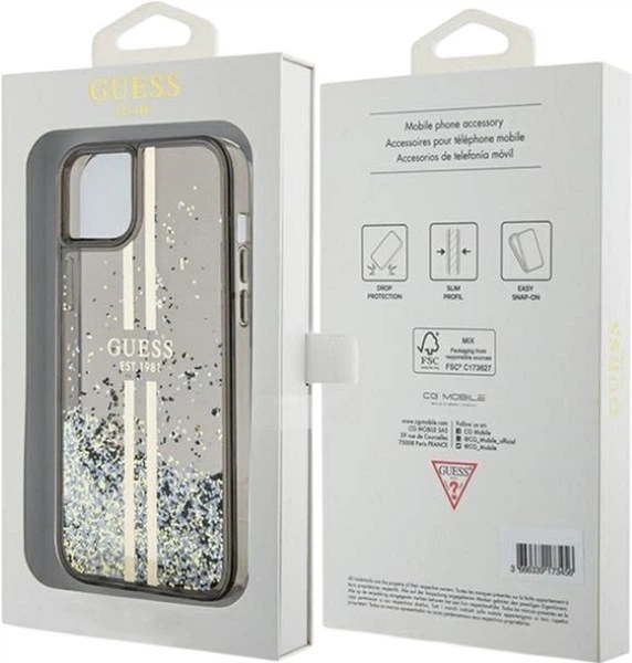 Панель Guess Liquid Glitter Gold Stripes для Apple iPhone 15 Plus/14 Plus Black (GUHCP15MLFCSEGK) - зображення 8