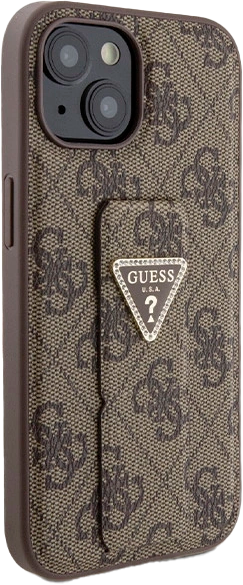 Etui Guess Grip Stand 4G Triangle Strass do Apple iPhone 13/14/15 Brown (3666339197438) - obraz 4
