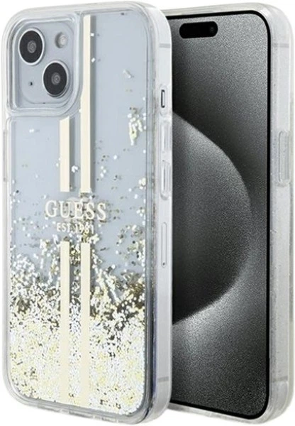 Панель Guess Liquid Glitter Gold Stripes для Apple iPhone 15 Plus/14 Plus Transparent (GUHCP15MLFCSEGT) - зображення 1