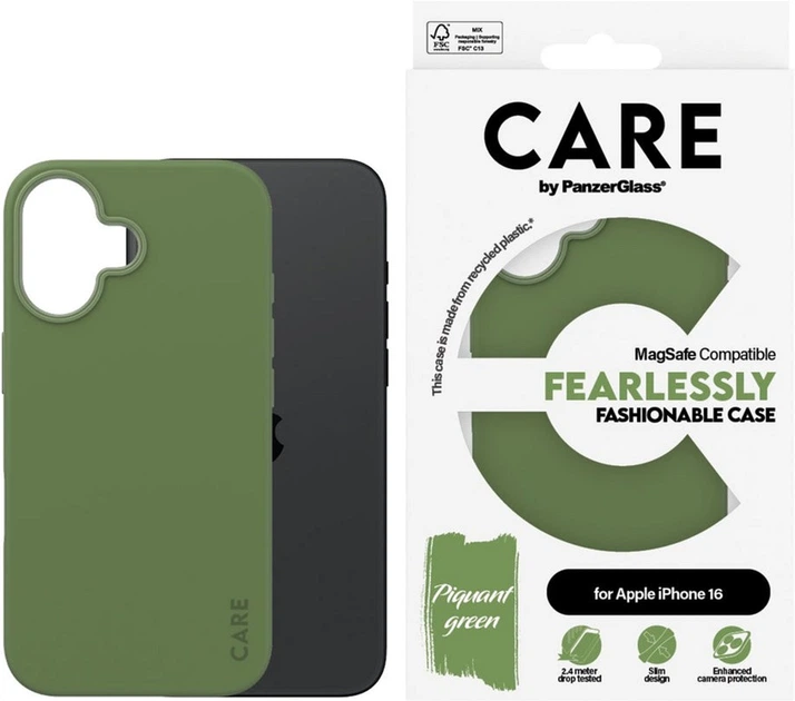 Etui Panzer Glass CARE Fearlessly Fashionable Case MagSafe do Apple iPhone 16 Green (5715685004513) - obraz 3