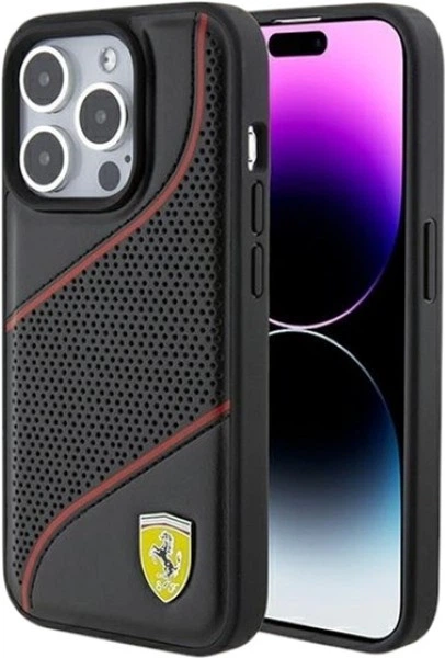 Etui Ferrari Perforated Waves Metal Logo do Apple iPhone 15 Pro Black (FEHCP15LPWAK) - obraz 1