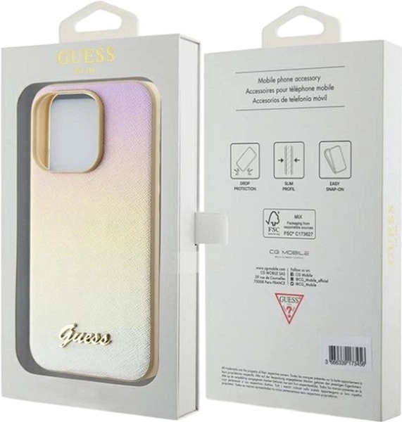 Etui Guess Saffiano Iridescent Script do Apple iPhone 14 Pro Gold (GUHCP14LPSAIRSD) - obraz 8