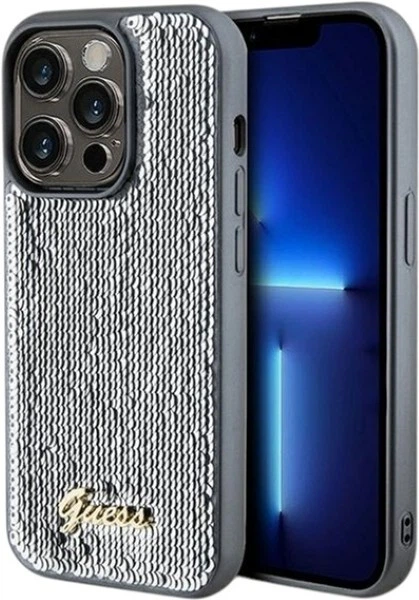 Панель Guess Sequin Script Metal для Apple iPhone 14 Pro Max Silver (GUHCP14XPSFDGSS) - зображення 1