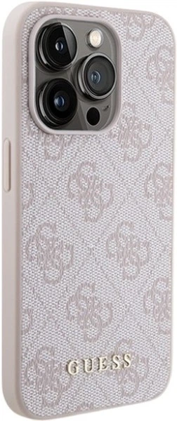 Панель Guess 4G Metal Gold Logo для Apple iPhone 15 Pro Pink (GUHCP15LG4GFPI) - зображення 4