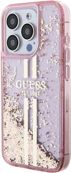 Панель Guess Liquid Glitter Gold Stripes для Apple iPhone 15 Pro Pink (GUHCP15LLFCSEGP) - зображення 2